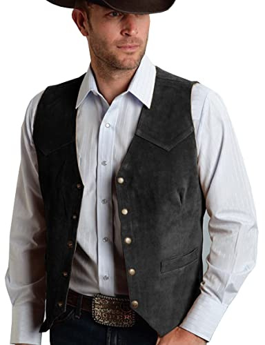 Tuikayoo Men's Suede Leather Suit Vest Vintage Western Cowboy Waistcoat