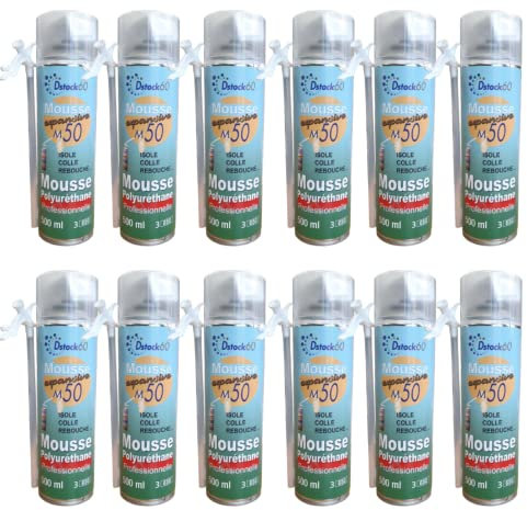 DSTOCK60 - Lot de 12 mousses expansives Manuelles- 500 ml - Mousse polyuréthane professionnelle manuelle - Isole, colle et rebouche - Extérieur et intérieur