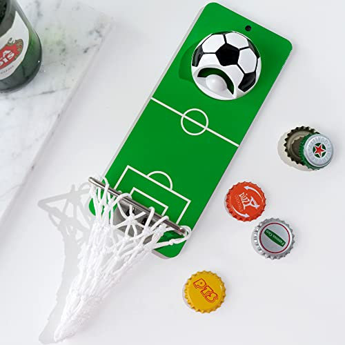 Arola Magnetischer Fußball-Flaschenöffner, abnehmbarer Metall-Wandöffner mit Kappenfänger-Sammler, Geschenk für Fußball, Bierliebhaber und Männer, Verwendung als Küche-Hof-Bar-Dekoration.