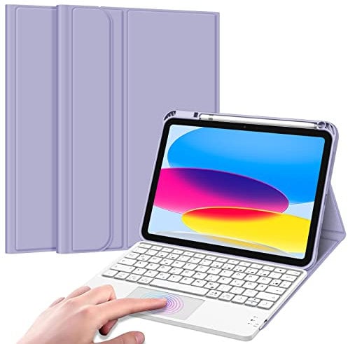 FINTIE Tastatur Hülle für iPad 11. Generation 2025 11, iPad 10. Generation 2022 10.9 Schutzhülle mit magnetisch Abnehmbarer Deutscher Tastatur und Touchpad Keyboard mit QWERTZ Layout, Violett