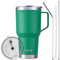 SUNTQ 30oz Tumbler with Handle - Reusable Travel Coffee Cup with Straw & Lid - Double Wall Vacuum Insulated Coffee Mug - Stainless Steel Thermal Cup for Hot and Cold Beverages(Green)