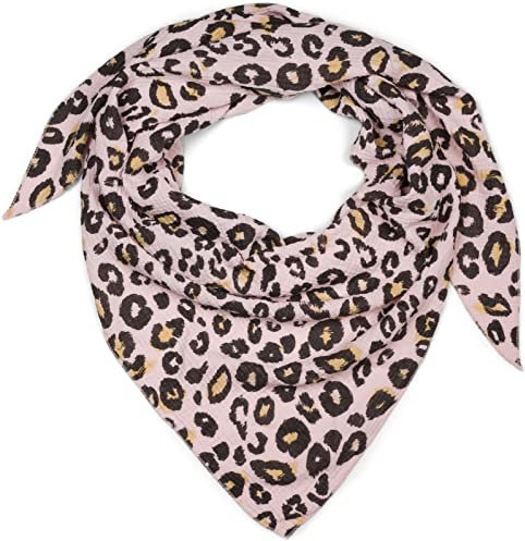 styleBREAKER Damen Baumwoll-Musselin Dreieck Schal mit Leoparden Muster, Musselin Schal, Leichtes Tuch 01020045, Farbe:Rose
