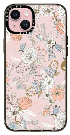 CASETiFY Kompakte Hülle für iPhone 15 Plus [2x militärisch getesteter Fallschutz / 1,2 m Fallschutz] - Abstraktes modernes Korallenweiß pastell - Klar Schwarz