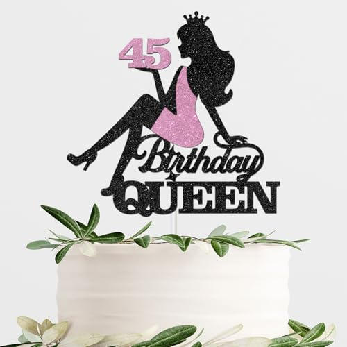 ShuanQ 45 Birthday Queen Cake Topper - 45th Birthday Party Decoration for Women - Elegant 45 Years Old Birthday Party Cake Picks - Happy 45 Birthday Sign