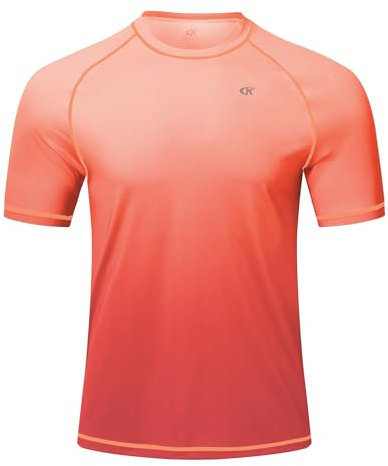 Huayuzh Men's Watersport Rash Guards Swimming Shirts UV Swim Top UPF 50+ Quick Dry Short Sleeve Surfing Running Sports Top Gradient Orange M
