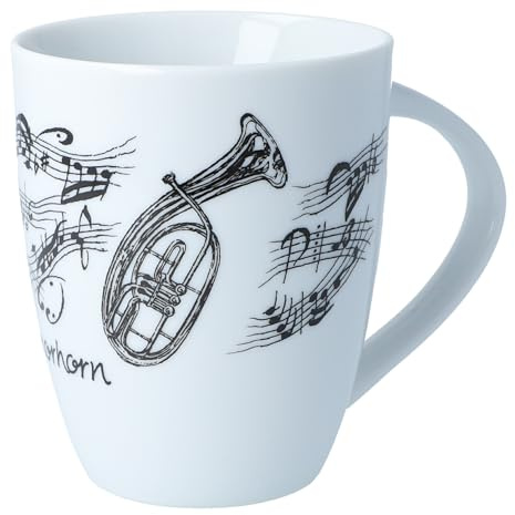 Musikboutique Kaffeetasse mit diversen Instrumenten und musikalischen Motiven (Tenorhorn), 280 ml