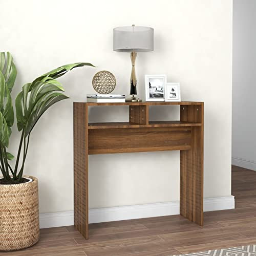 ZEYUAN Mesa Consola Madera contrachapada Roble marrón 78x30x80 cm, Mesa Entrada, Mesa Recibidor Estrecha, Mesa De Centro Salon, Mesa Auxiliar, Mueble Entrada