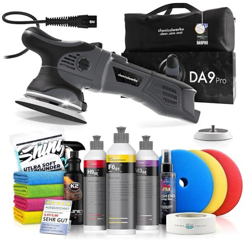 Poliermaschinen Set: chemicalworkz DA9 Pro Exzenter Poliermaschine + Koch Chemie Politur Set + Royal Pads Premium Polierpads + Dr. Wack Lackversiegelung + Zubehör | 14-teilig