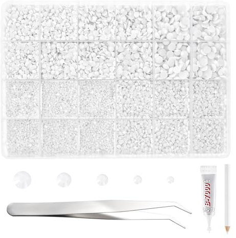 NACHLYNN 35700 Pcs Resin Rhinestones Kits White Flatback Round Jelly Rhinestones with Tweezers Pen 2-6mm Bedazzling Non Hotfix Crystal Gems for Nail DIY Crafts Face Tumblers Mugs Clothing