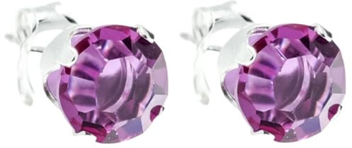 pewterhooter Women 925 Sterling Silver Crystal Stud Earrings (Fuchsia)
