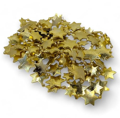 MIJOMA Perlengirlande – Elegante Perlenband, Perlenkette & Dekorative Perlenschnur | Stilvolle Tischdekoration, Weihnachten, Advent, Hochzeit | 26mm Deko-Perlen, 2.7 Meter (Gold Sterne)