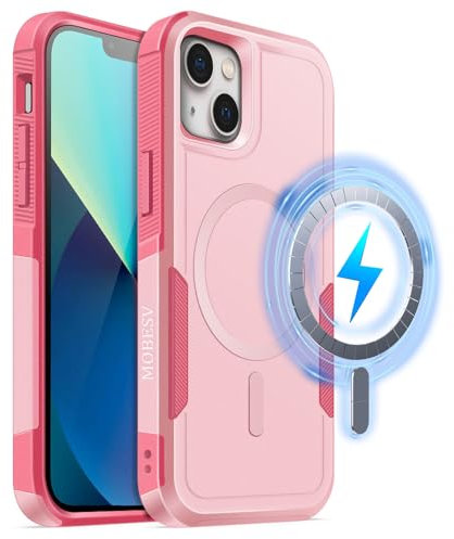 MOBESV Funda Magnética para iPhone 13 / iPhone 14 6,1 Pulgadas, Cover para Magsafe, Funda Protectora Antichoque Mate Satinada, Rosa