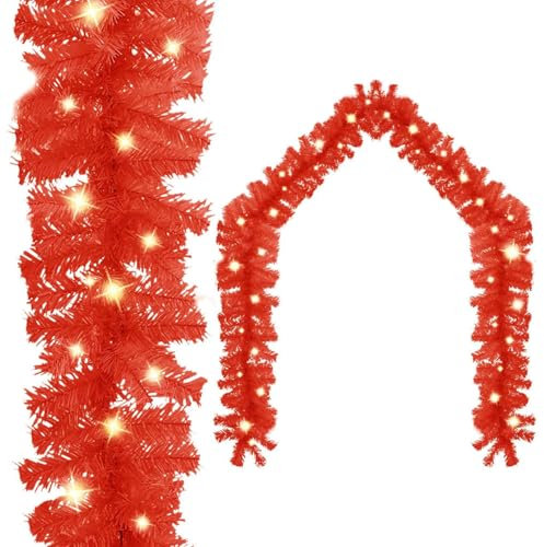 Homgoday Weihnachtsgirlande mit LED-Lichtern 10m Rot, Weihnachten Xmas Girlande, Weihnachtsbaum Party Dekorationen Innen und Außen Xmas Dekoration