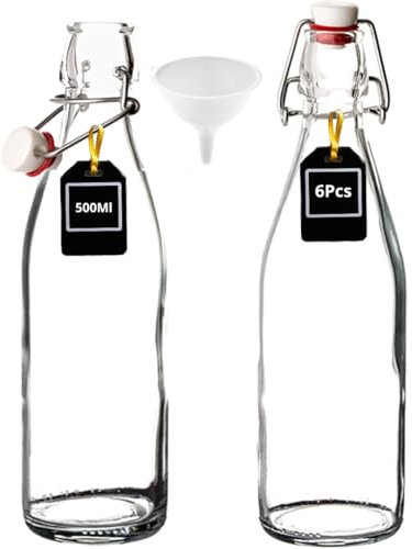 6 Bottiglie Vetro 500ml con Tappo Ermetico con 6 Guarnizioni, per Olio, Liquori, Vino - Bottiglie per vino liquore e olio con imbuto travaso