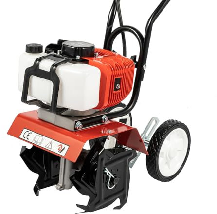 Motoculteur à essence 2 temps 1700 W Fraise à gazon 52 CC Motobineuse à essence avec 4 lames dures pour creuser et desserrer le jardin, largeur de travail 30 cm, 6500-7000 tr/mi