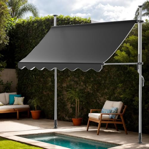 Alpstorm Klemmmarkise 300cm Breit Balkonmarkise mit Handkurbel Sonnenschutz ohne Bohren, UV-beständig & wasserdicht, Höhenverstellbare Markise für Balkon, Terrasse, Garten (Anthrazit,300x120cm)