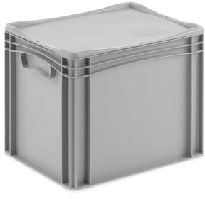 Aufbewahrungsbox mit Deckel | stabile Eurobox in 32 Ausführungen | Behälter für Garten, Haushalt, Lager oder Werkstatt – mit aufliegendem Deckel (Geschlossen - ohne Handgriff, 40x30x33,3 cm)