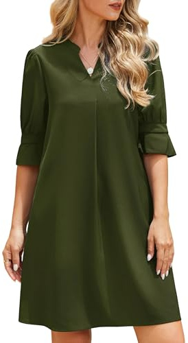 Enmain Vestido Verde Mujer Verano Playa con Cuello V y Volantes en Las Mangas Casual Sueltos Vestidos Elegante con Bolsillos 3XL