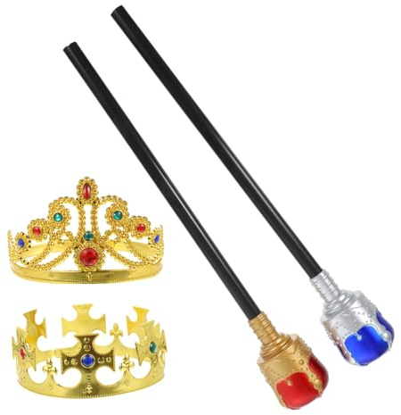 PartyKindom König und Königin Kronen Teilig mit Blau Handstab Retro Cosplay Zubehör für Geburtstag Fasching Party Verstellbare Festliche Kopfbedeckungen für Erwachsene