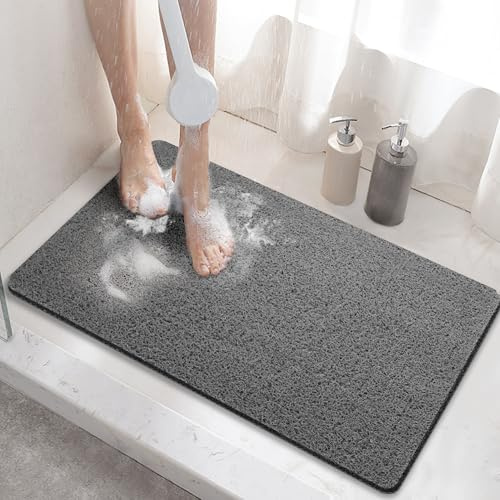HITSLAM Shower mat Non Slip, 60 x 40 CM Non Slip Bath Mat with Drain, Soft PVC Loofah Shower Bath Mat for Tub, Quick Drying Shower Mat for Bathroom, Dark Grey