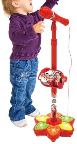 Microphone pour enfants - Jouet de 25,4 cm avec lumières LED sans fil - Microphone ABS pour enfants - Microphone lumineux LED réglable en hauteur pour les fêtes, les anniversaires, les salles de