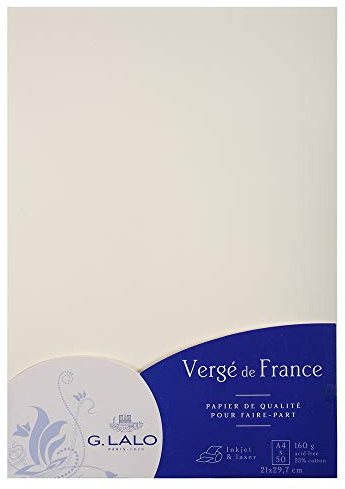 Lalo 41400 l papper Vergé de France (160 g, DIN A4, 21 x 29,7 cm, 50 ark) vit