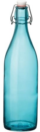 Bormioli Rocco Giara KC99783 Bouteille en verre bleu ciel avec bouchon 33 3/4 oz, acier inoxydable 18/8