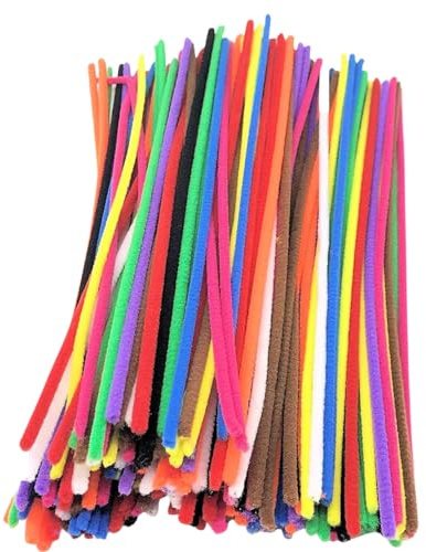 Pipe Cleaners for Craft, 100 Coloured Chenille Stems 30cm, 10 Colours | Flower Making, Thick Fuzzy Sticks, Bendy Wire, Fluffy, Multicolour