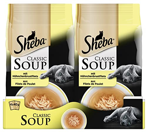 Sheba Katzennassfutter Classic Soup, 48 Portionsbeutel, 4x40g (12er Pack) – Katzenfutter nass, mit Hühnchenbrustfilets in Einer klaren Brühe, als Snack zur Ergänzung