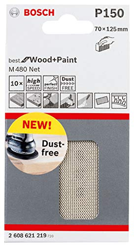 Bosch Professional Set of 10 Sanding Sheets M480 Best for Wood and Paint (Wood and Paint,70 x 125 mm, grit G150, Accessories for Hand Sanding)