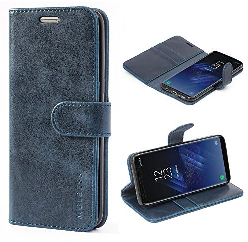 Mulbess Handy-Hülle für Samsung Galaxy S8 Schutzhülle, Magnet Handyhülle Leder, Flip Wallet Cover, Kartensteckplatz, Vintage Dunkel Blau