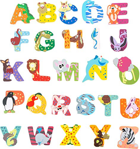 INDIGOS UG - Holzbuchstaben - Buchstabe E - 27 Holzbuchstaben mit verschiedenen Tiermotiven - verschiedene Sets - für Kinder und Babys