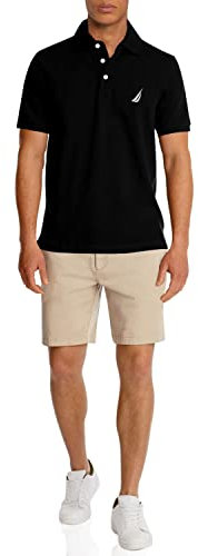 Nautica Men's Short Sleeve Solid Stretch Cotton Pique Polo Shirt, True Black, XL