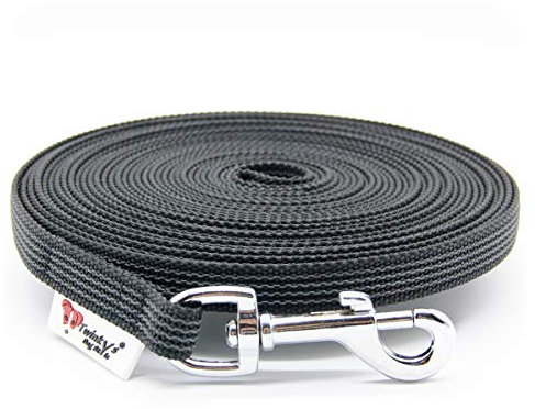 Twinkys Dog Style Schleppleine Hundeleine gummiert 15 mm breit für Hunde bis 15 kg - MIT Handschlaufe 30 Meter Schwarz Made IN Germany