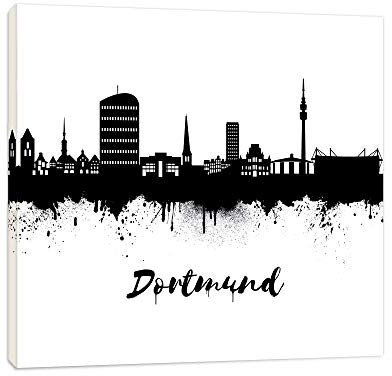 Wandbilder Wohnzimmer - Dortmund Schwarz/Weiss - 20x20cm Bilder Leinwanddrucke/Street Art Graffiti Kunstdruck 2cm - Leinwandbild Wandbild/fertig aufgespannt/fertig zum aufhängen
