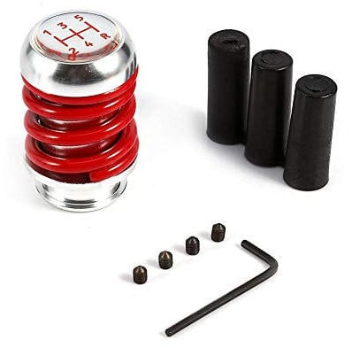 Keenso Manopola del cambio manuale a 5 marce, pomello pomello cambio universale per auto con leva del cambio Manopola a levetta con 3 adattatori 8mm 10mm 12mm(Red)