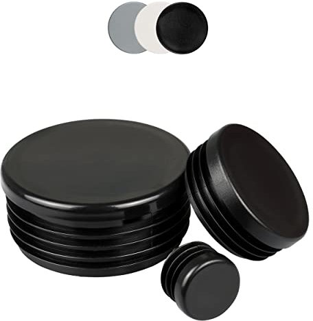 FUX 10 Stück Kunststoff Rund Rohrstopfen 10mm - 120mm, Lamellenstopfen, Möbelgleiter, Stuhlbeinschoner, Schutzkappen, Rundstopfen (Außen-Ø: 20mm, Rohrwandstärke: 1-2mm, Schwarz)