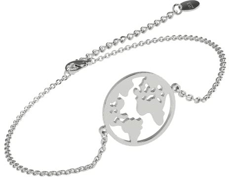 LENIRA® Welt Armband filigranes Armbändchen für Damen aus Edelstahl mit Gold und Roségold überzogen Armkettchen verstellbar 15-20 cm (Silber)