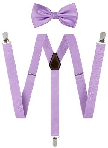 TIE G Herren Hosenträger elastisch und verstellbar mit farblich passender Fliege Set (Lavendel)