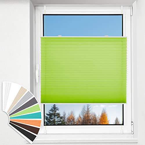 HOMEDEMO Plissee Klemmfix ohne Bohren Jalousien, Grün, 100x120cm(BxH), Plisseerollo Fensterrollo mit Klemmträger, Faltrollo Klemmrollo Sicht-und Sonnenschutz Rollos für Fenster & Tür