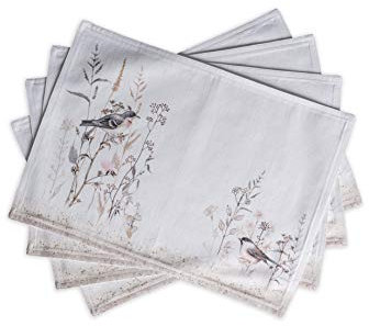 Maison d' Hermine Placemats Set of 4 100% Cotton Washable Cloth Place Mats, Reusable Table Mats for Kitchen Dining Decoration, Wedding, Restaurant Spring/Summer (Meadow Florals - Brown, 33 CM x 48 CM)
