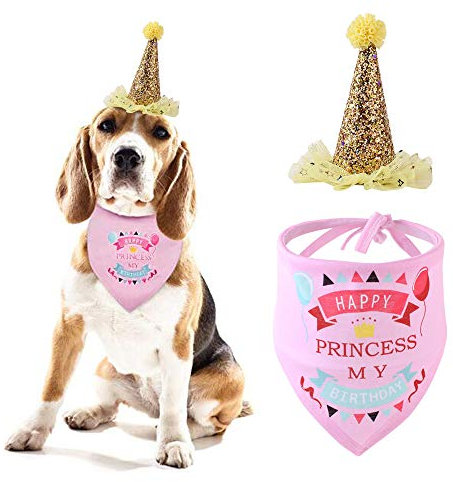 Hund Geburtstag Bandana Schals Party Pet Dreieckstuch Hund Geburtstag Feier Zubehör Hund Geburtstag Hut Set,Welpe Geburtstag Dekor (Pink)
