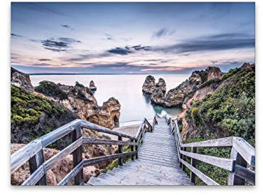 Leinwandbild Praia 85 x 113 cm I Steg ans Meer Strand Kap Verden Afrika Strand Holz Blau I Bild Wohnzimmer Schlafzimmer Esszimmer XXL groß Leinwand I Wanddeko Poster Kunstdruck
