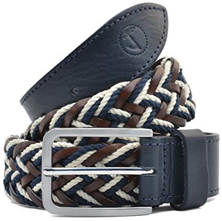 Seajure Cintura da uomo in corda nautica intrecciata pelle blu navy, marrone e crema (115)
