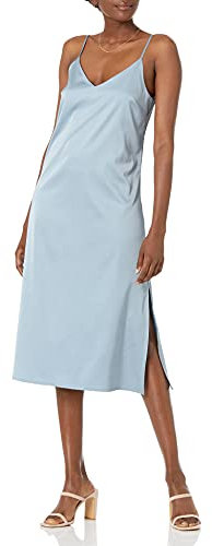 The Drop Damen Ana Silky Midi-Slip-Kleid mit V-Ausschnitt, Hellblau, L