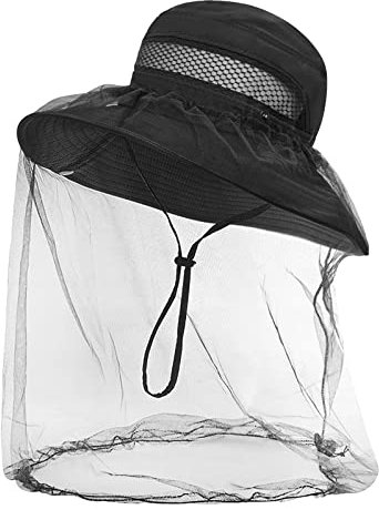 YJZQ Chapeau Soleil avec Voile Amovible Femme Capeline Couvre Visage Anti-poussière Chapeau Coupe-Vent Réglable Capeline Anti-UV Casquette Contre Moustique pour été