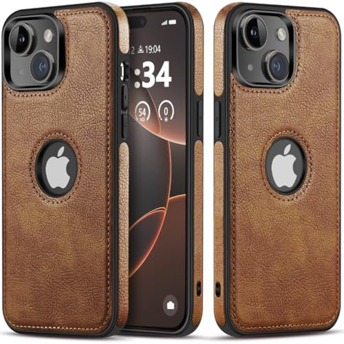 DOGODON Design Compatible with iPhone 13 Case Luxury Leather Business Vintage Slim Non-Slip Soft Grip Shockproof Protective Cover (2021) 6.1 Inch (Brown)