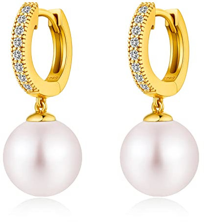 Perlenohrringe Gold Hängend Ohrringe Gold Damen Creolen mit Perlen Ohrringe Silber 925 Vergoldet Ohrhänger Perle