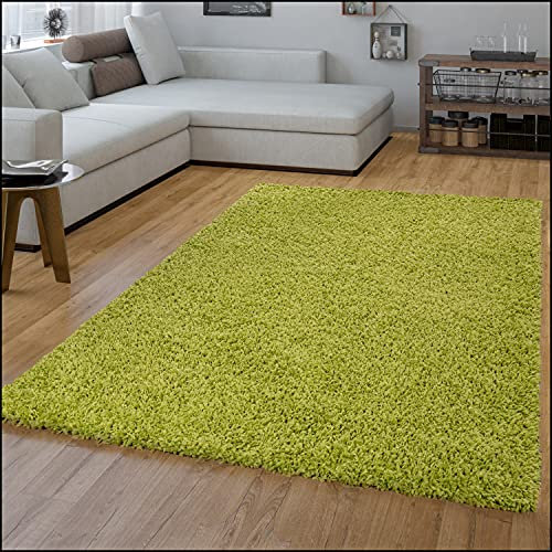 TT Home Wohnzimmer Teppich Hochflor Langflor Shaggy Soft Unifarben Modern Einfarbiges Design, Farbe:Grün, Größe:70x250 cm
