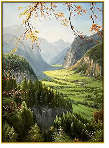 BVFRA Handgemalte Leinwand Bilder,Moderne Wandkunst Textur Gebirge Grüne Waldlandschaft Vertikale Kunstwerk Große Größe Frameless Cool Paintings Home Decor Für Wohnzimmer Korridor, 100X150Cm (40X60 Z